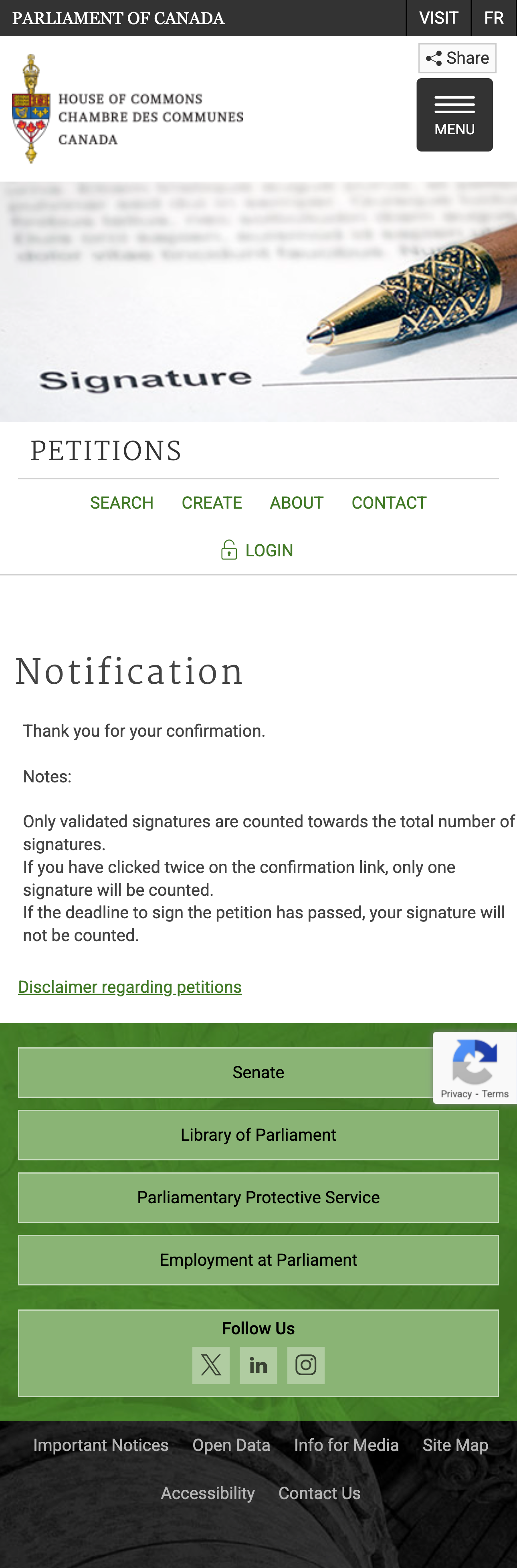 Final confirmation that your petition signature is recorded